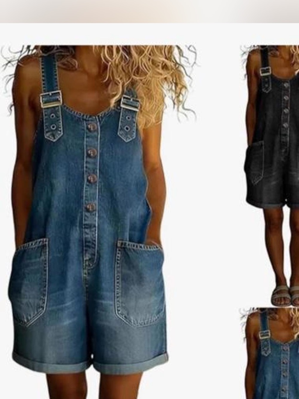 Amazon Women's Denim Short Overalls in Blue